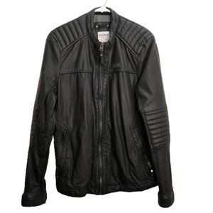 Pull & Bear Men's Soft Leather Full Zip Xray Biker Jacket Black UK Large